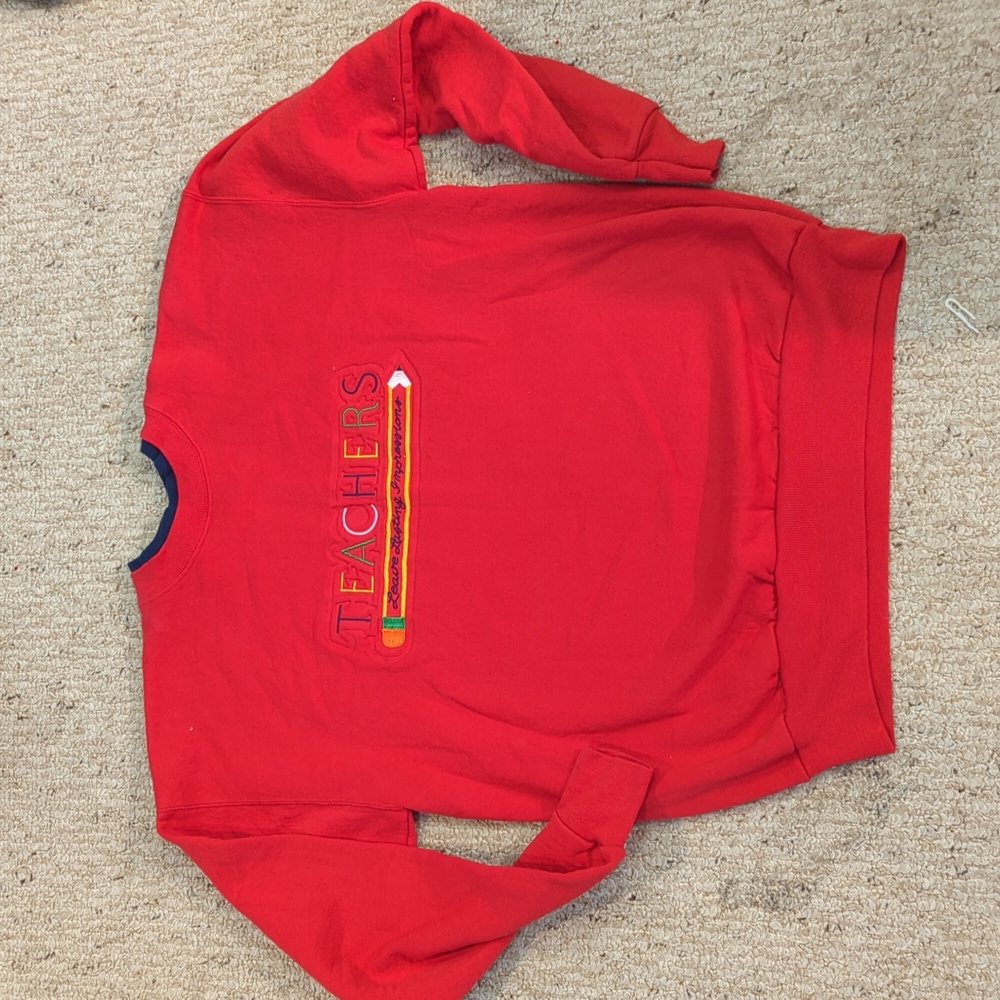 Vintage | Medium Embroidered "Teachers Leave Lasting Impressions" | Red Crewneck